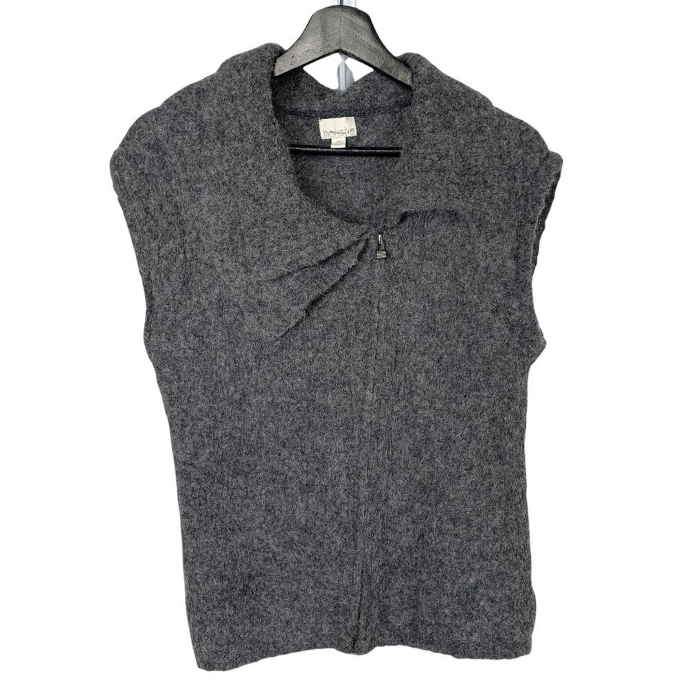 Holistia Alpaca Blend Sleeveless Asymmetrical Zip Up Vest Medium